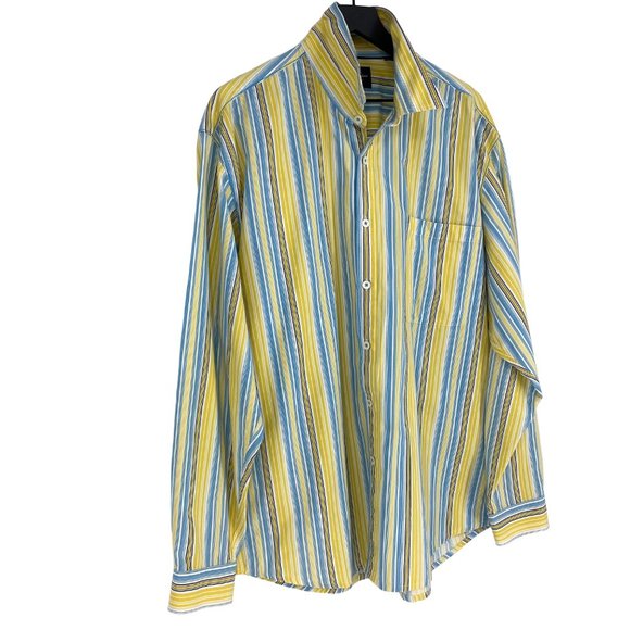 INDIGO PALMS Yellow Multi-Stripe Embroidered Button Up Long Sleeve Shirt Size XL - Picture 2 of 16